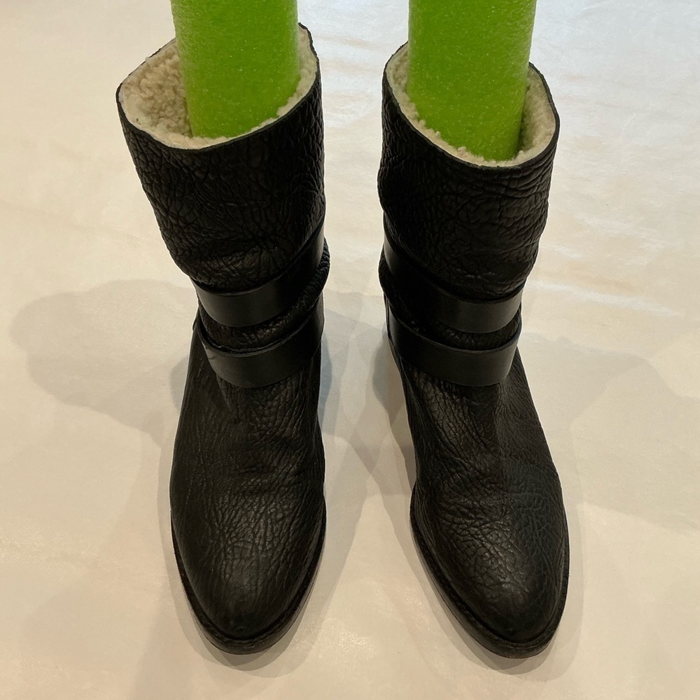 Loeffler Randall Vesper Leather Black Boots Shearling Lining  Size 8.5 - Picture 2 of 11
